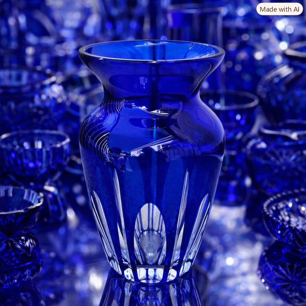 Cobalt Blue Block Crystal Vase San Carlos Crystal Collection 8 1/4" Argentina